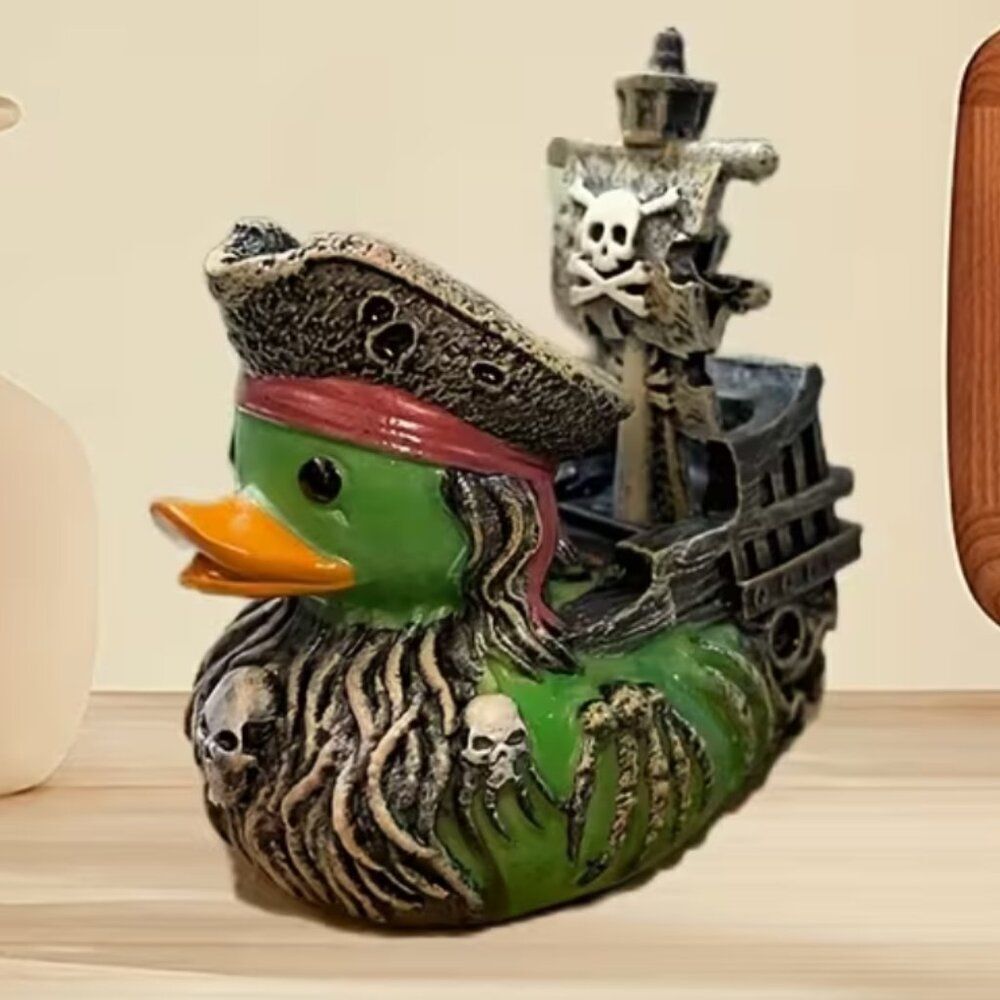 Duck Pirate Ship Resin Whimsy Horror Evil Skull & Crossbones Jeep Collectable